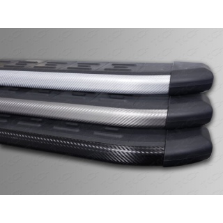 Пороги алюминиевые, с пластиковой накладкой карбон (серые, серебро, черные) 1720 мм CHERY Tiggo 5 (Чери Тигго 5)