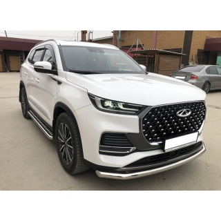 Пороги площадкой из нержавеющей стали, d42 мм Chery Tiggo 8 Pro MAX (Чери Тигго 8 Про Макс) с 2022 года выпуска