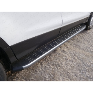 Пороги алюминиевые с пластиковой накладкой карбон (серые, серебро, черные) 1820 мм FORD Kuga (Форд Куга) с 2016 года