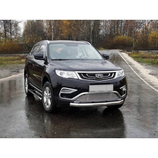 Защита переднего бампера овальная из нержавеющей стали d75х42 мм GEELY Atlas (Джили Атлас)