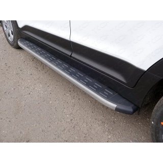 Пороги алюминиевые с пластиковой накладкой карбон (серые, серебро, черные) Hyundai Creta (Хендай Крета)