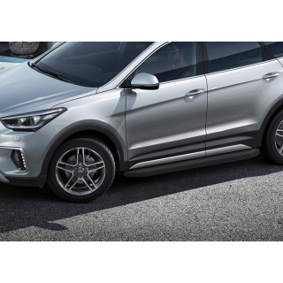 Пороги алюминиевые с черным стальным кантом HYUNDAI Grand Santa Fe (Хендай Гранд Санта Фе) с 2012 г.в