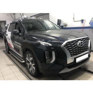 Пороги площадкой из нержавеющей стали с ал.листом d53 мм HYUNDAI Palisade (Хендай Палисад) с 2021 года