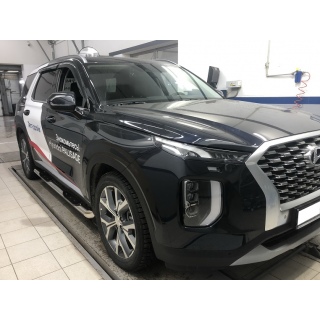 Пороги труба d76 мм из нержавеющей стали с пластиковыми накладками HYUNDAI Palisade (Хендай Палисад) с 2021 года