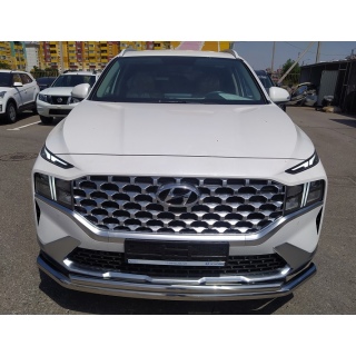 Защита переднего бампера двойная d60-42 мм из нержавеющей стали HYUNDAI Santa Fe (Хендай Санта Фе) с 2021 года