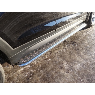 Пороги площадкой d42 мм из нержавеющей стали с алюминиевым листом Hyundai Tucson (Хендай Туссан) с 2015 г.в.