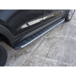 Пороги алюминиевые с пластиковой накладкой карбон (серебро, серые, черные) Hyundai Tucson (Хендай Туссан) с 2015 г.в.