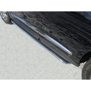 Пороги площадкой 42 мм из нержавеющей стали с алюминиевым листом INFINITI JX 35 (Инфинити JX 35)