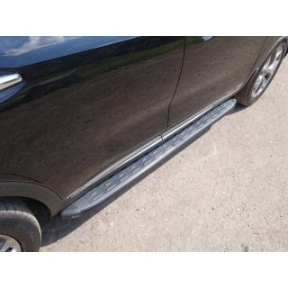 Пороги алюминиевые с пластиковой накладкой карбон (серые, серебро, черные) 1820 мм KIA Sorento Prime (Киа Соренто Прайм) с 2015 г.в