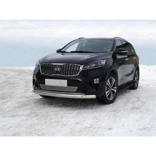 Защита переднего бампера овальная d75х42 мм из нержавеющей стали KIA Sorento Prime (Киа Соренто Прайм) с 2018 года