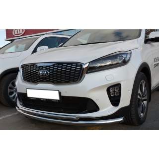 Защита переднего бампера двойная d60-42 мм из нержавеющей стали KIA Sorento Prime (Киа Соренто Прайм) с 2018 года