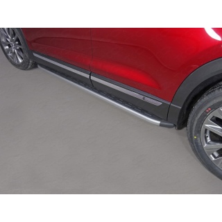 Пороги алюминиевые с пластиковой накладкой карбон (серебро, серые, черные) Mazda CX-9 (Мазда СХ-9) с 2017 года