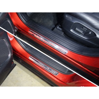 Накладки на пороги (лист зеркальный с полосой) Mazda CX-9 (Мазда СХ-9) с 2017 года