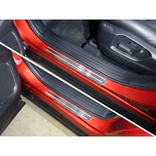 Накладки на пороги (лист шлифованный с полосой) Mazda CX-9 (Мазда СХ-9) с 2017 года