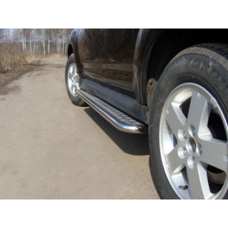 Пороги площадкой из нержавеющей стали с алюминиевым листом d60 мм MITSUBISHI Outlander XL (Митсубиши Аутлендер XL) с 2007 по 2012 годаL) 