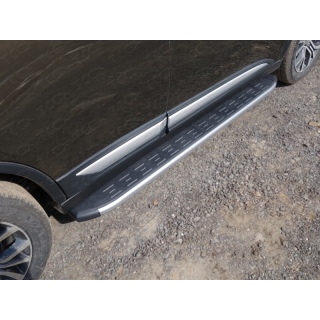Пороги алюминиевые с пластиковой накладкой карбон (серые, серебро, черные) MITSUBISHI Outlander (Митсубиши Аутлендер) c 2015 по 2018 год