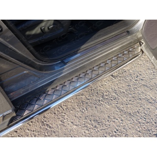 Пороги площадкой 42 мм из нержавеющей стали с алюминиевым листом NISSAN Pathfinder (Ниссан Патфайндер) c 2014 года