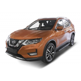 Пороги алюминиевые с черным стальным кантом NISSAN X-Trail (Ниссан Х-Трейл) с 2018 года