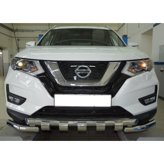 Защита переднего бампера из нержавеющей стали Grunder d60-60 мм NISSAN  X-Trail (Ниссан Х-Трейл) 2018 года