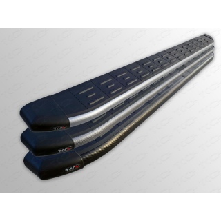 Пороги алюминиевые с пластиковой накладкой карбон (серебро, серые, черные) SUZUKI SX-4 (Сузуки SX-4)