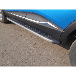 Пороги алюминиевые с пластиковой накладкой карбон (серые, серебро, черные) (Renault Kaptur Рено Каптур)