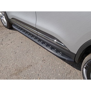 Пороги алюминиевые с пластиковой накладкой карбон (серебро,серые, черные) 1720 мм Renault Duster (Рено Дастер) с 2015 года выпуска