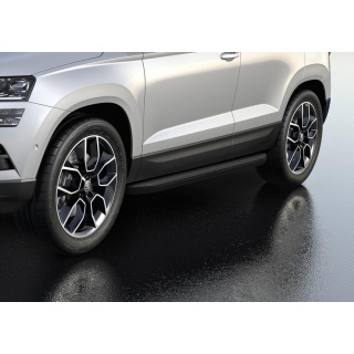 Пороги алюминиевые с черным стальным кантом Skoda Karoq (Шкода Карок) с 2020 года