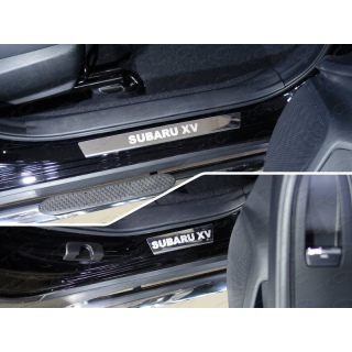 Накладки на пороги (лист зеркальный надпись SUBARU XV) Subaru XV (Субару XV) с 2017 года