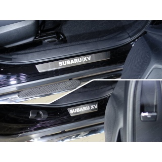Накладки на пороги (лист шлифованный надпись SUBARU XV) Subaru XV (Субару XV) с 2017 года