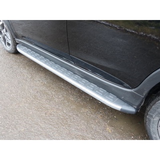 Пороги алюминиевые с пластиковой накладкой карбон (серебро, серые, черные) 1820 мм Subaru XV (Субару XV) с 2017 года