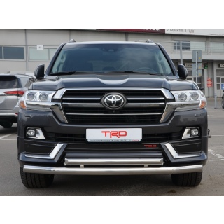 Защита переднего бампера двойная d76-60 мм из нержавеющей стали Toyota Land Cruiser 200 TRD (Тойота Ленд Крузер 200 TRD) с 2019 года