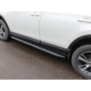Пороги алюминиевые с пластиковой накладкой карбон (серые, серебро, черные) 1720 мм TOYOTA Rav-4 (Тойота Рав 4) с 2015 года