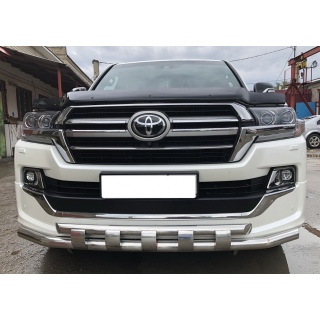 Защита переднего бампера с пластинами d60-60 мм из нержавеющей стали TOYOTA Land Cruiser 200 Executive Loundge (Тойота Ленд Крузер 200 Executive Лонг) с 2018