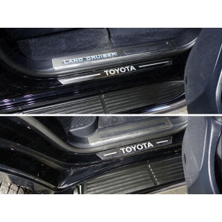 Накладки на пороги (лист зеркальный надпись Toyota) TOYOTA Land Cruiser 200 Executive (Тойота Ленд Крузер 200 Executive)