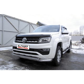 Защита переднего бампера двойная SLITKOFF d76-57 мм из нержавеющей стали VOLKSWAGEN Amarok (Фольксваген Амарок) с 2016 года