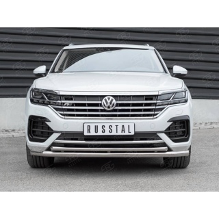 Защита переднего бампера двойная d63-42 мм VOLKSWAGEN Touareg (Фольксваген Туарег) с 2018 года