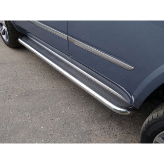 Пороги площадкой с нержавеющим листом, диаметр 60 мм Cadillac Escalade (Кадиллак Эскалейд)