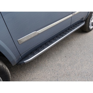 Пороги алюминиевые с пластиковой накладкой карбон (серые, серебро, черные) 1920 мм Cadillac Escalade (Кадиллак Эскалейд) с 2015 года