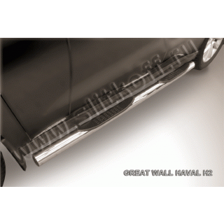 Пороги труба из нержавеющей стали с пластиковой накладкой, d76 мм HAVAL H2 (Хавал Н2)