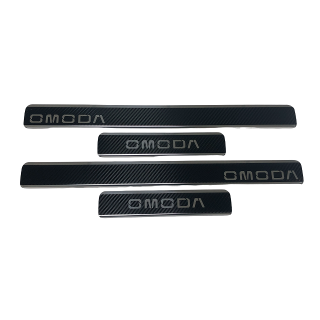 Накладки на пороги INOX Carbon из нержавеющей стали (надпись Omoda) Chery Omoda C5 (Чери Омода С5)