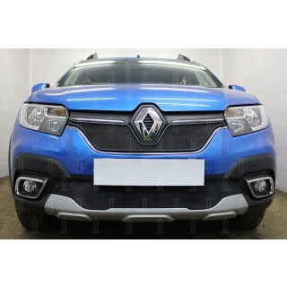 Защитная сетка на решетку радиатора черная (верх) RENAULT Logan Stepway (Рено Логан Степвей) с 2018 года выпуска