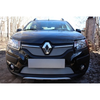 Защитная сетка на решетку радиатора хромированная (верх) RENAULT Sandero Stepway (Рено Сандеро Степвей) с 2014 по 2018 год выпуска