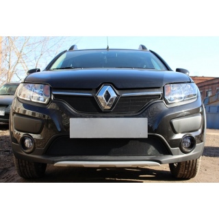 Защитная сетка на решетку радиатора черная (низ) RENAULT Sandero Stepway (Рено Сандеро Степвей) с 2014 по 2018 года выпуска