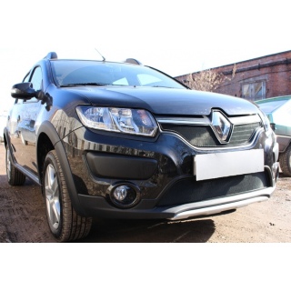 Защитная сетка на решетку радиатора черная (верх) RENAULT Sandero Stepway (Рено Сандеро Степвей) с 2014 по 2018 года выпуска