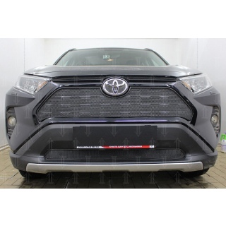 Защитная сетка на решетку радиатора (черная) (верх) TOYOTA Rav-4 (Тойота Рав-4) с 2019 года 